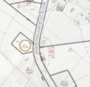 Tegenover de huidige Heggelskampsweg 3 (omcirkeld) de erven Kolthoff (B333) en int Olde Kolthoff (B334)